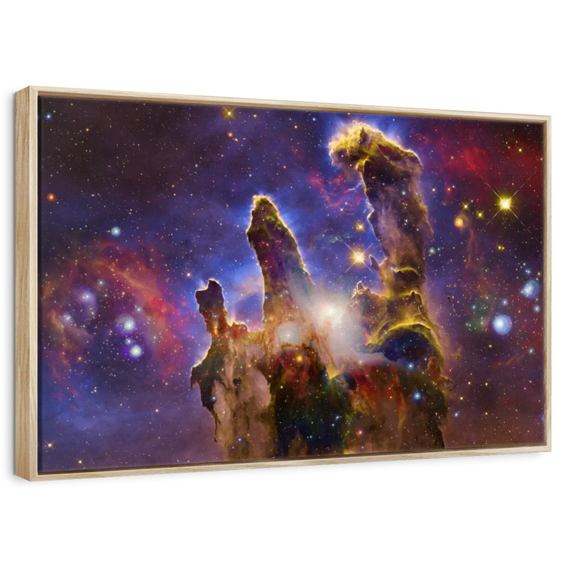 Nébuleuses et étoiles, 25 po x 17 po, Cadre flottant en bois naturel