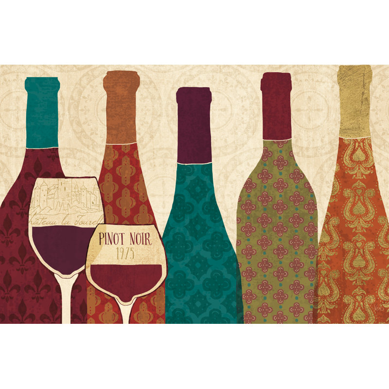 Collage de vin I avec verrerie, H 24 po x l 36 po, Cadre simple blanc, Oui