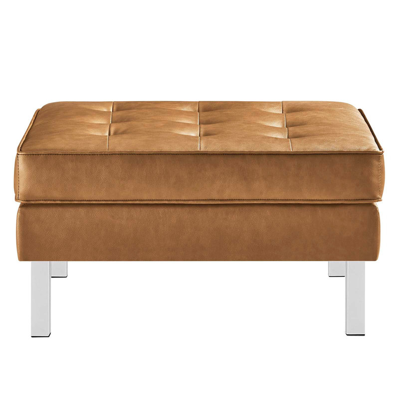 Loft Tufted Vegan Leather Ottoman, Tan Faux Leather
