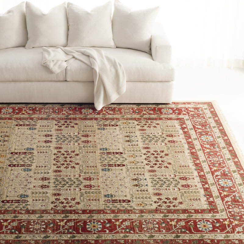 Tapis tissé à plat en polypropylène, rouge / beige Ralph Lauren Margaux, Carré 6 pi 7 po