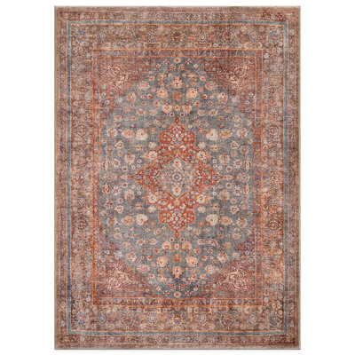 Tapis médaillon bohémien Marin - Lavable à la machine, velours plat avec envers antidérapant