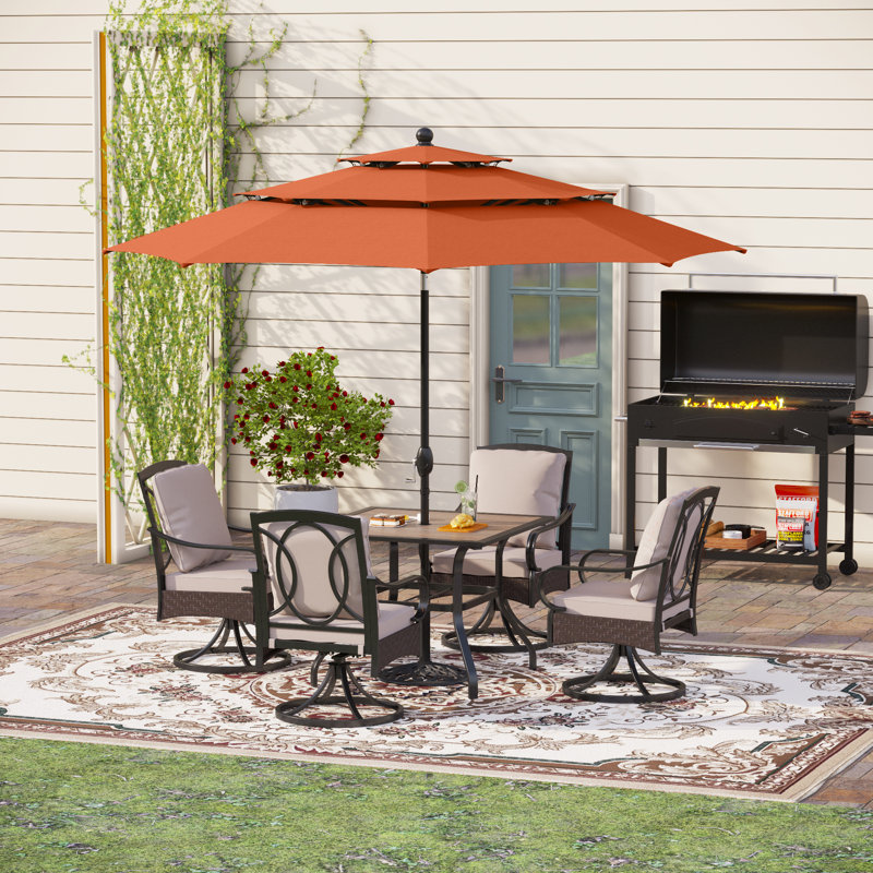 Leonard 4 - Person Patio Dining Set with Square Table , Cushions Included, Red