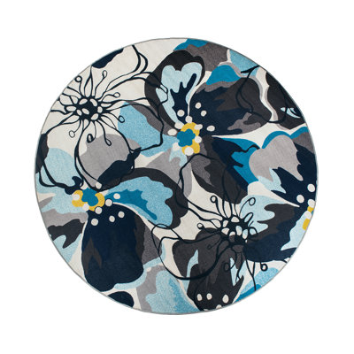 Tapis gris / argenté à poil long à motif floral Florentia