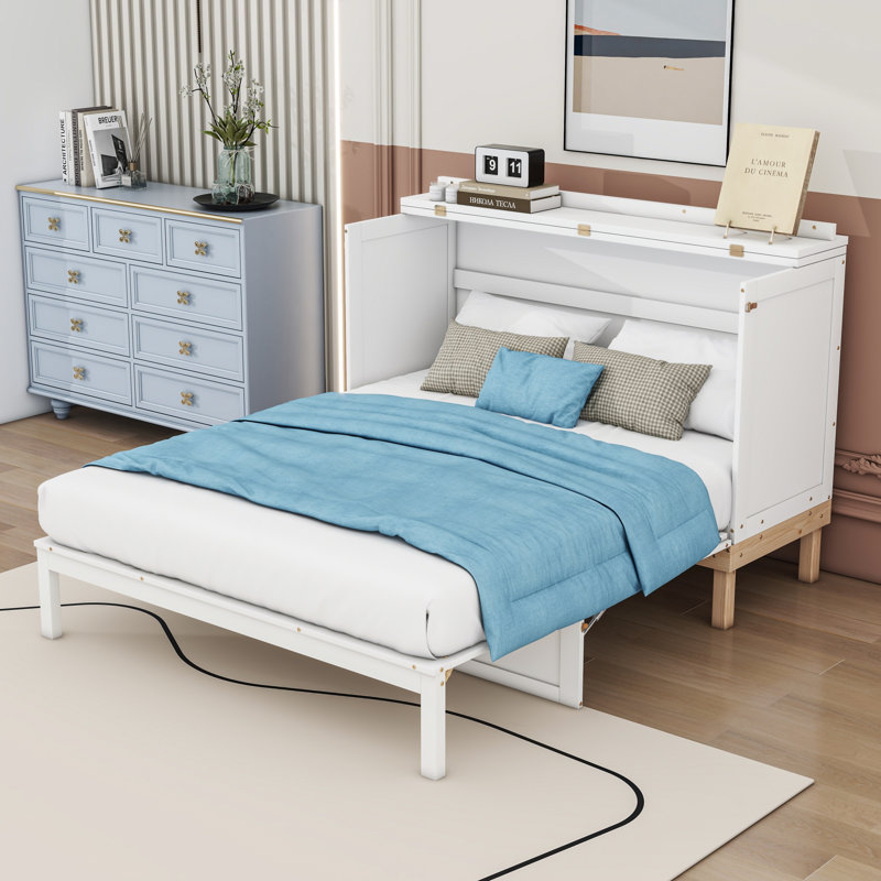 Grand lit escamotable moderne avec double fonctionnalité, Blanc