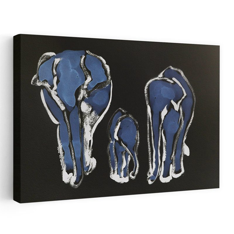 «Blue Elephant Family Abstract Modern Contemporary Contemporary Elephant Nature Wildlife», reproduction d'art murale