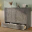 Grand lit escamotable en bois de pin avec charge USB et panneau géométrique - gris-295907362