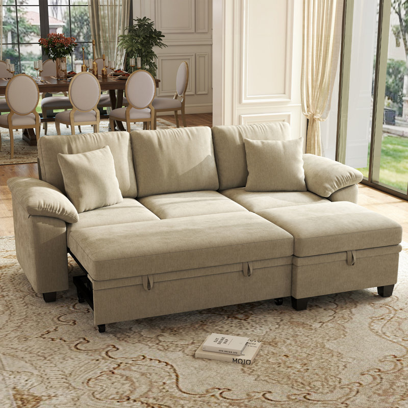 Canapé-lit modulaire convertible 86 po avec rangement dissimulé et accoudoirs rembourrés ergonomiques, Brown Chenille