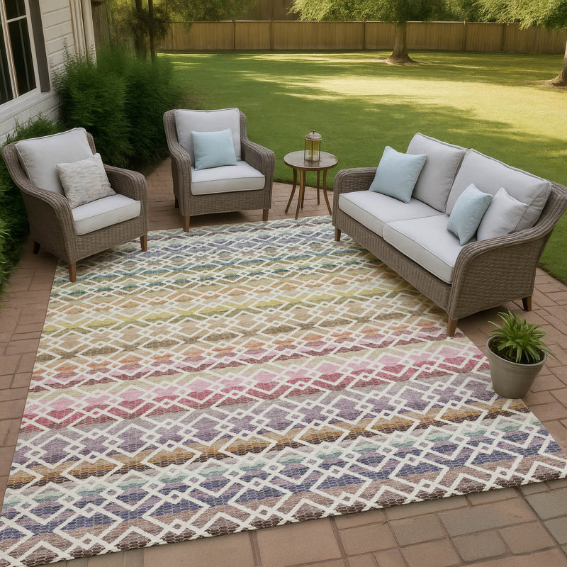 Machine Washable Indoor/Outdoor Chantille ACN2531 Stripes Rug, Ivory, Rectangle 9' x 12'