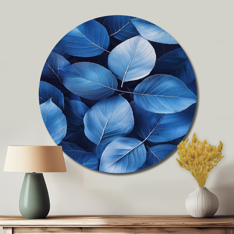 Pervenche, feuilles de bleu simplicité I - feuilles rondes, art mural en métal, H 16 po x l 16 po
