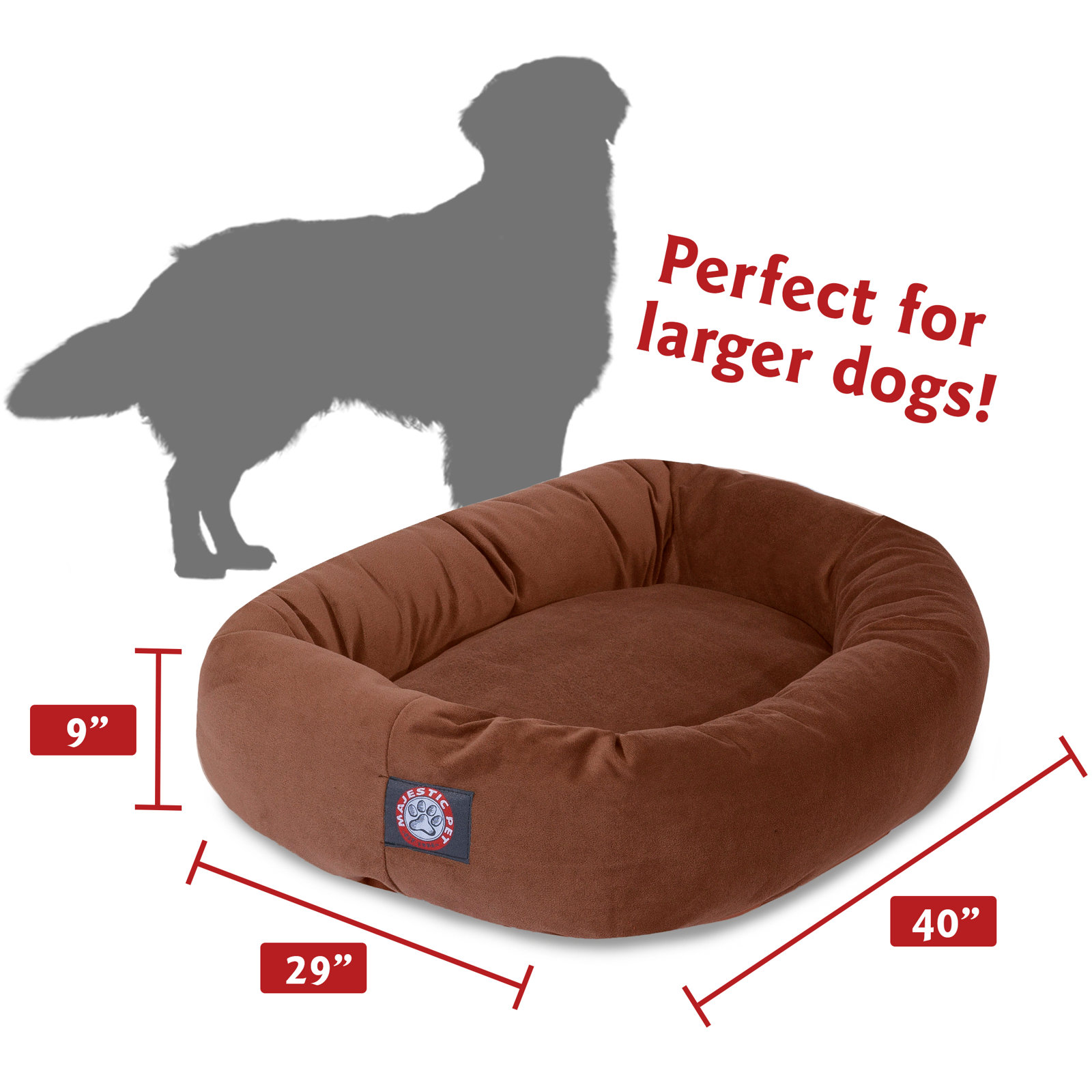 Bolster Pet Bed, Large (29" W x 40" D x 9" H), Rust