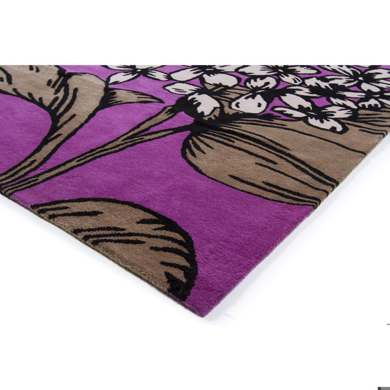 Tapis surdimensionné à motif floral en hortensia à motif floral prune mauve, crème, olive et taupe Medford Authentic