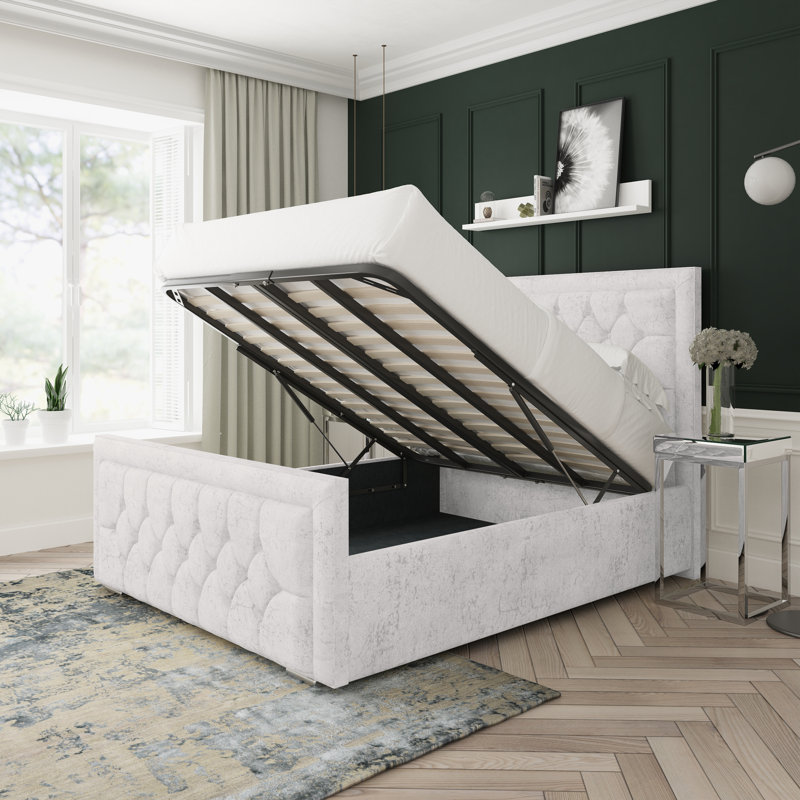 Maple Marble Upholstered Ottoman Bed Frame, Double (4'6), Silver