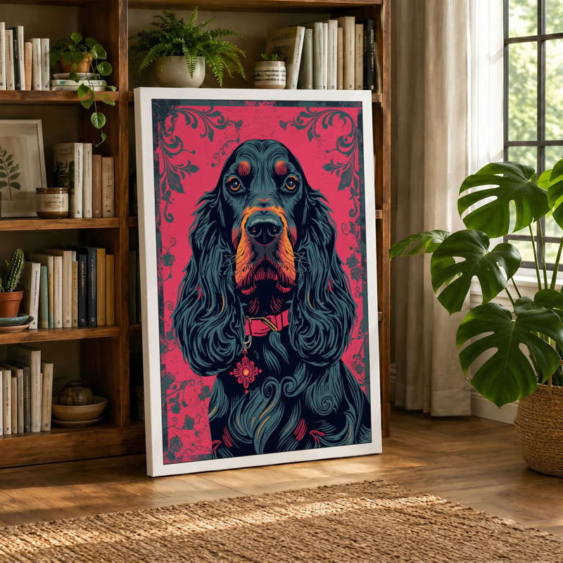 Black Spaniel Portrait Modern - Wrapped Canvas, 18x12 - 45.7 x 30.5 cm, Cream Border
