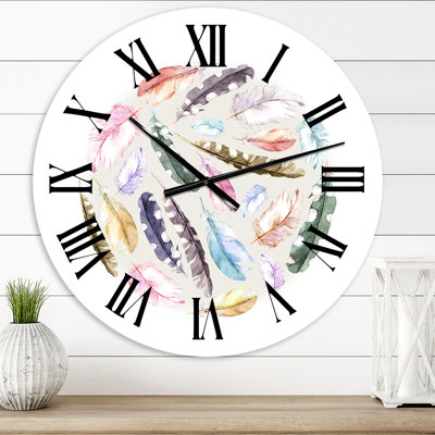 Plumes d'oiseaux rétro en cercle - horloge murale traditionnelle