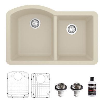 Karran Quartz 32'' X 21'' Double Bowl 60/40 Undermount Kitchen Sink Kit