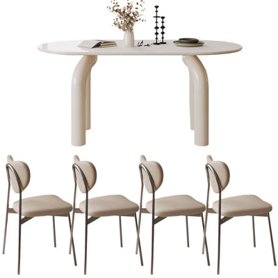 Ensemble de table de salle à manger ovale crème