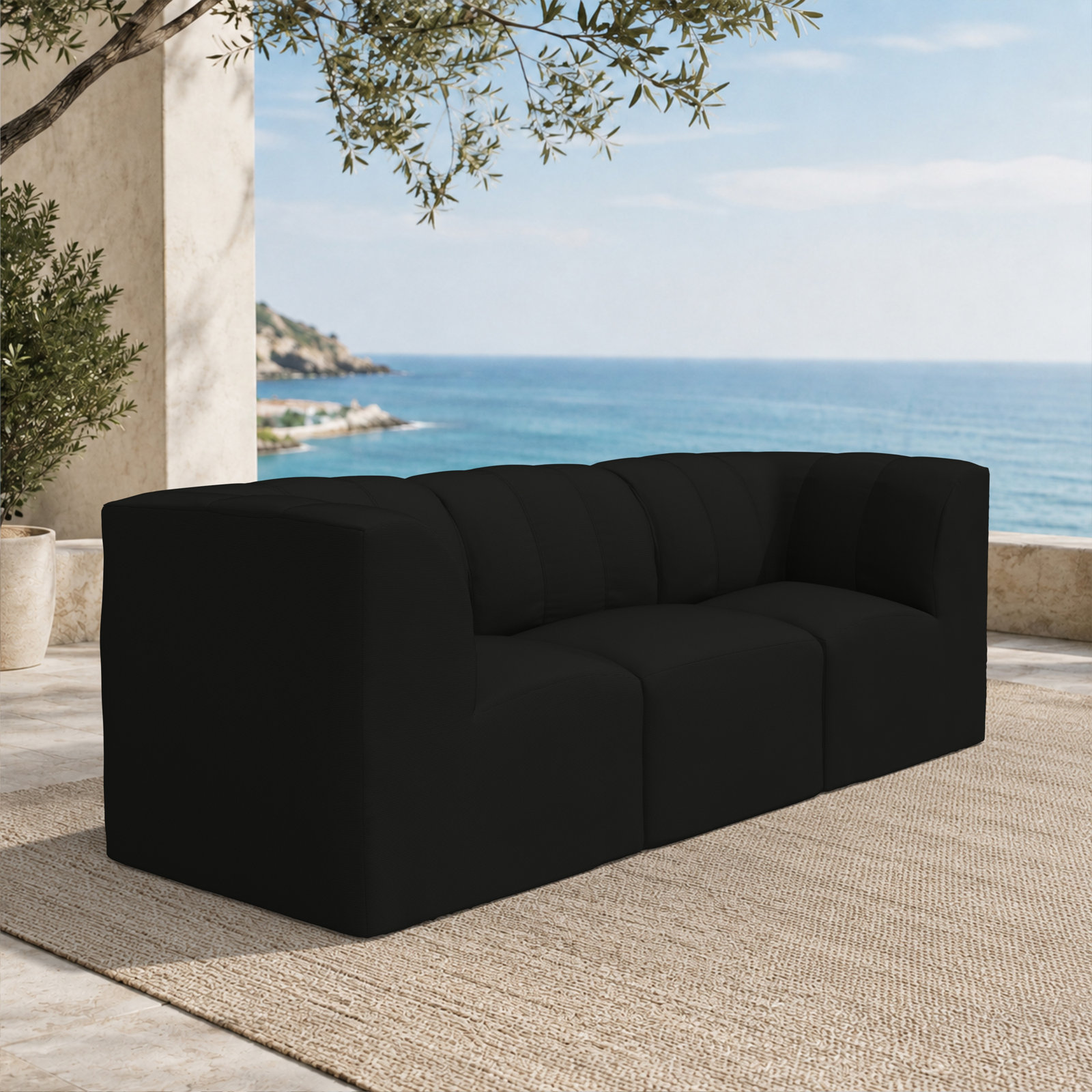 Praia 3-Person Sunbrella® Patio Seating Group, Canvas Black Sunbrella® Canvas