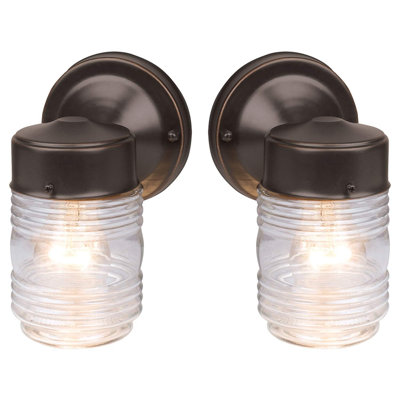 Classic 1-Light 2-Pack Indoor/Outdoor Wall Light With Clear Ribbed Glass For Entryway Porch Patio, Oil Rubbed Bronze