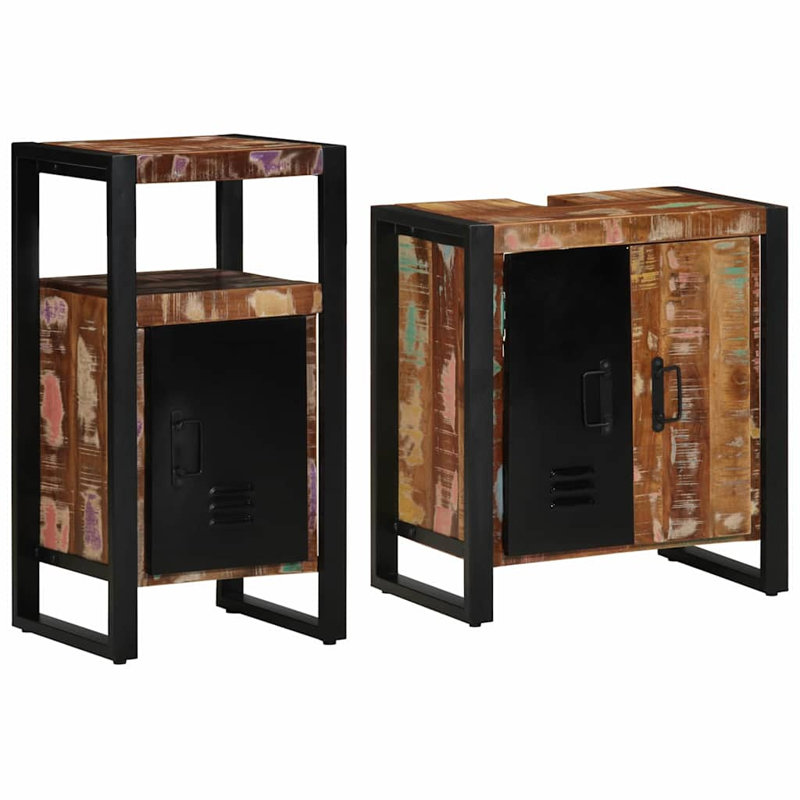 Bathroom Furniture Set 2 Pcs Soild Rough Mango Wood, Brown