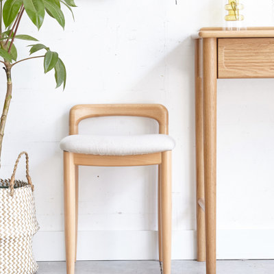 Banc de tabouret de maquillage carré en chêne naturel pour salle à manger et chambre à coucher, maquillage fréquent et confortable, fabrication en bois massif, largeur de 14,2 po, poids de l'ensemble de 9,35 lb fabriqué à partir de la chambre à coucher, nettoyage simple