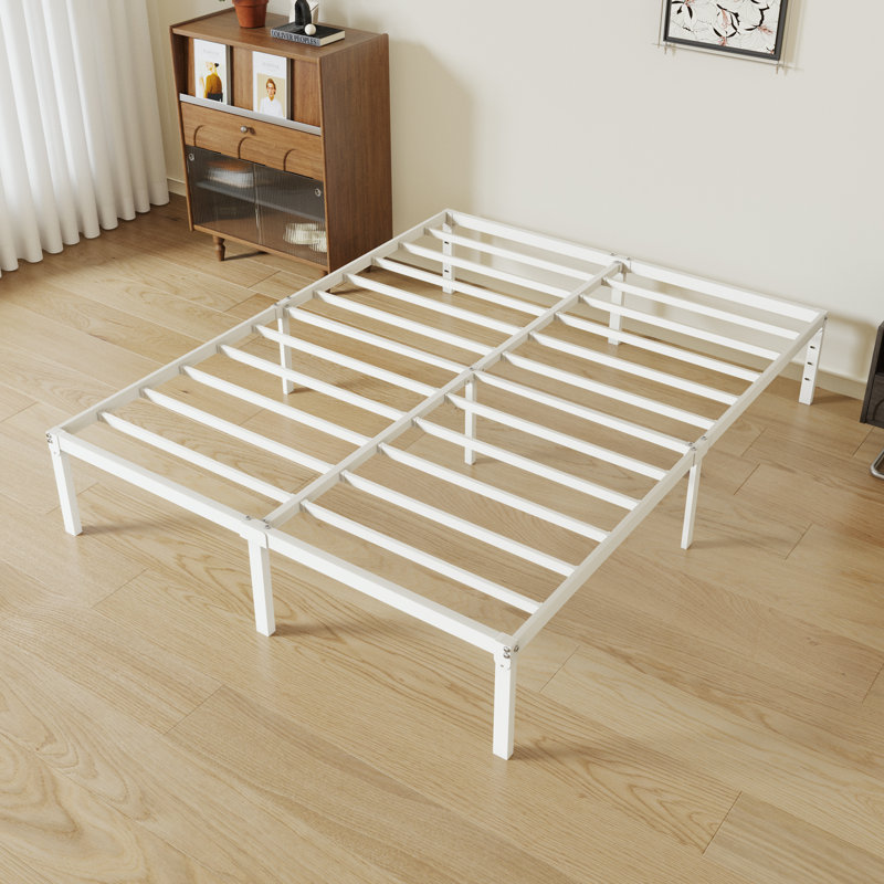 Base de lit plateforme en métal 14 po avec espace de rangement, 14", Lit double, Blanc