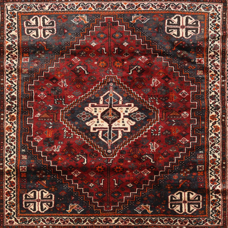 Tapis oriental jaune clair / marron / noir Kerveen, Carré 4 pi