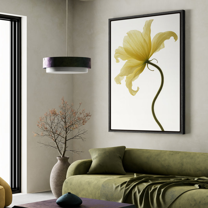 Art mural encadré, impressions florales jaunes pour chambre à coucher - 16 po x 24 po, 24" H x 16" W, Noir