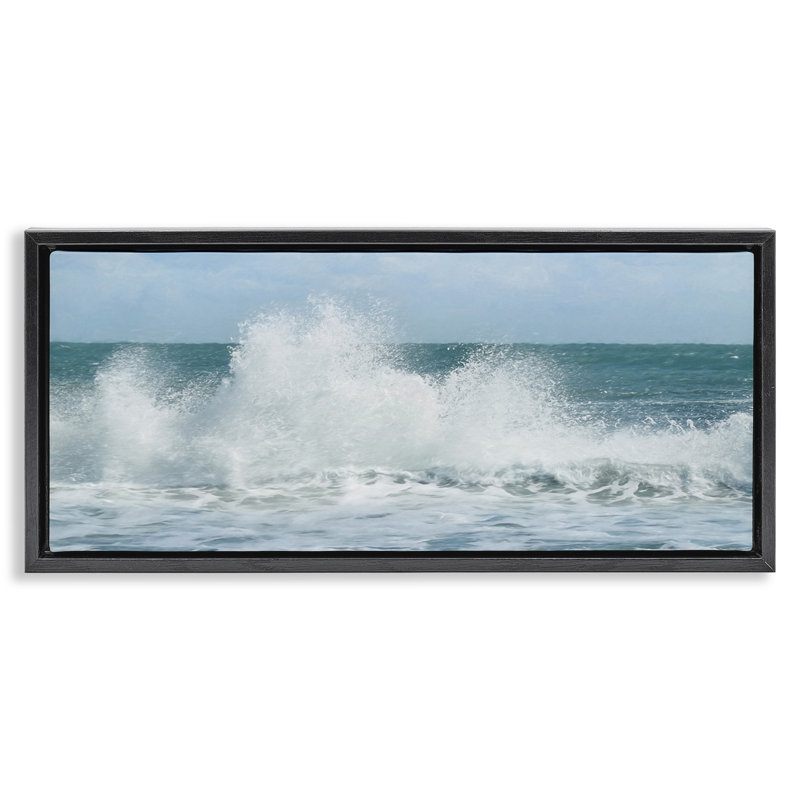 Ocean Waves Crashing Foam Splash, H 11 po x l 25 po, Cadre flottant noir de jais