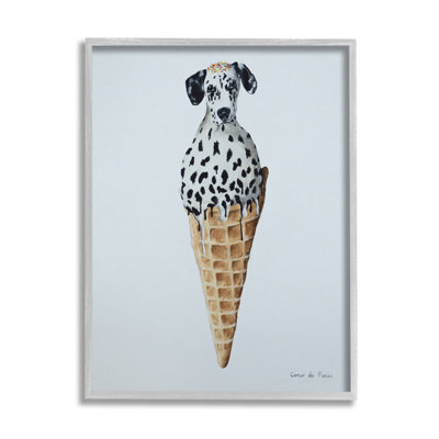 «Dalmation Dog Ice Cream Scoop Waffle Cone» par Coco De Paris - Peinture