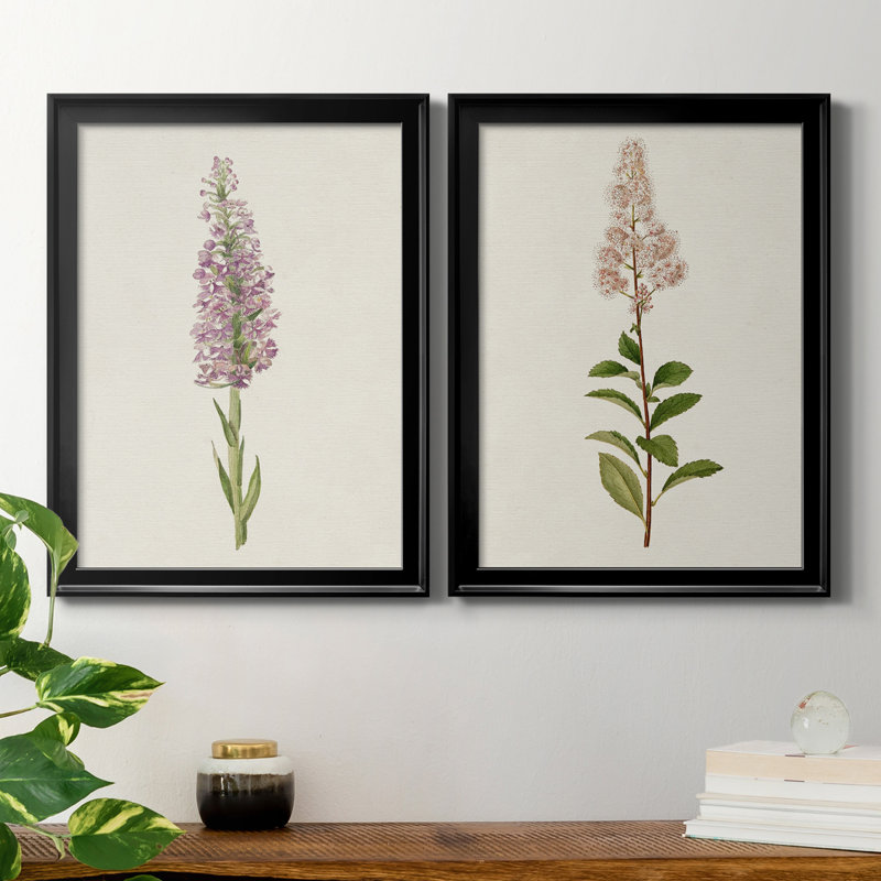 Mauve Garden Flowers I, reproduction encadrée de qualité supérieure - prête à être accrochée, Cadre noir