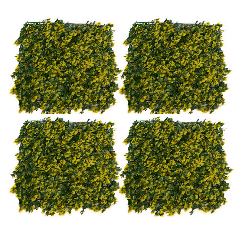 GreenBrokers Artificial Green Plant Wall Hedge with Yellow Leaf Foliage-UV Stable (Pack of 4) (1m x 1m), Yellow