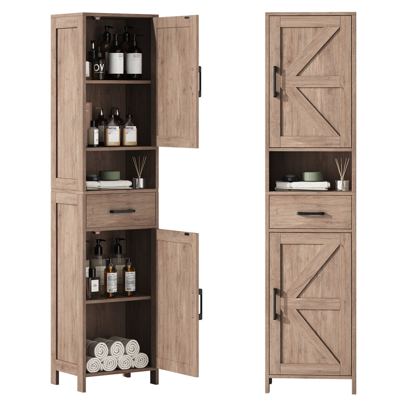 67" H x 15.7" W Freestanding Linen Tower with 2 Doors and 1 Drawer, Gray
