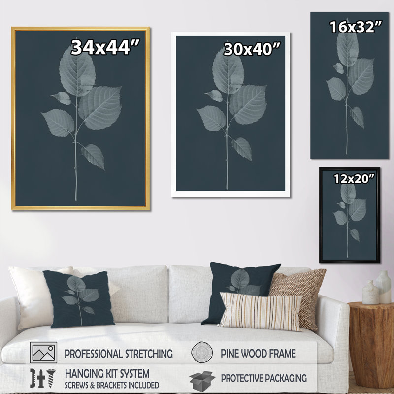 " Minimal Leaf Monochromatic ", Black Single Picture Framed, 32" H x 24" W x 1" D