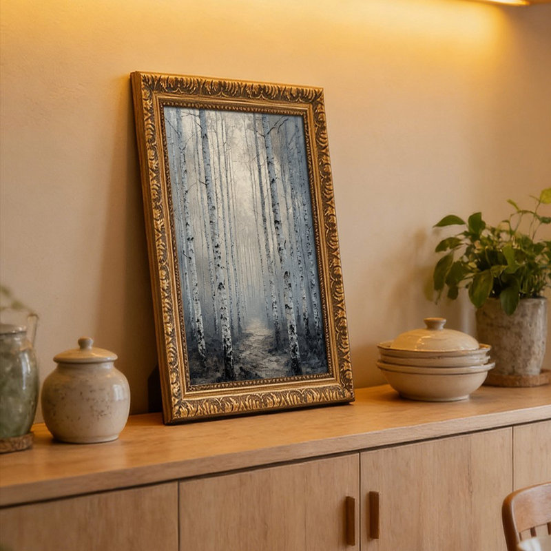 Misty Birch Forest Pathway Art Print, L 16 po x l 24 po