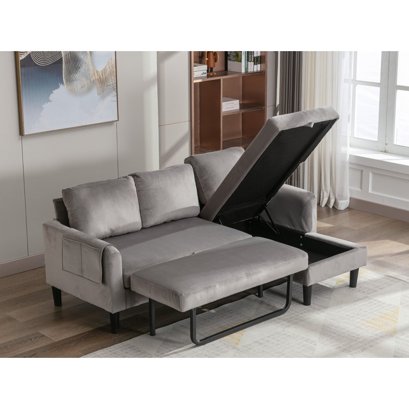 ALL-VV-1568SO-URE-OO15 Upholstered L-Shaped Sectional Right Hand Facing, Gray Polyester Blend