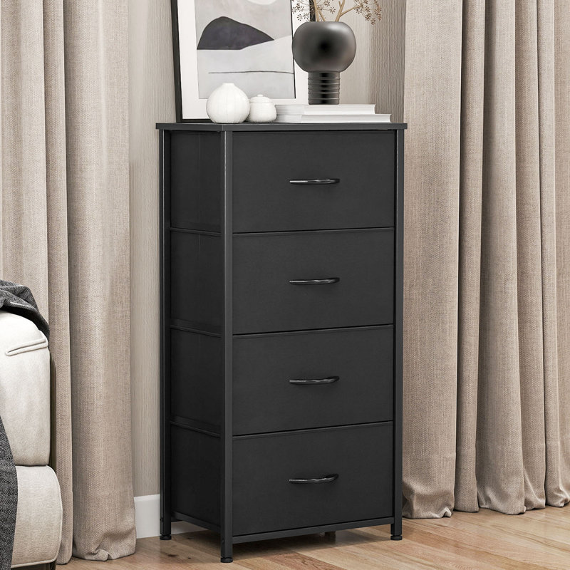  2 - Piece Set 17.7'' W 4 - Drawer Dresser With Foldable Storage Drawers, Black