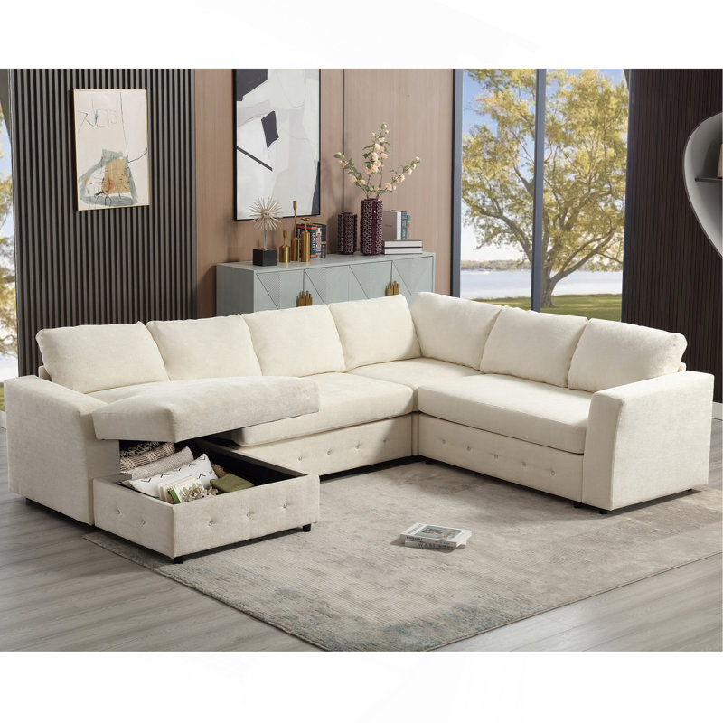 Canapé modulaire de 110,75 po, canapé modulaire surdimensionné, rangement pour chaise longue, canapé moderne en forme de U, canapés rembourrés, chenille, bouton en cristal, salon, appartement