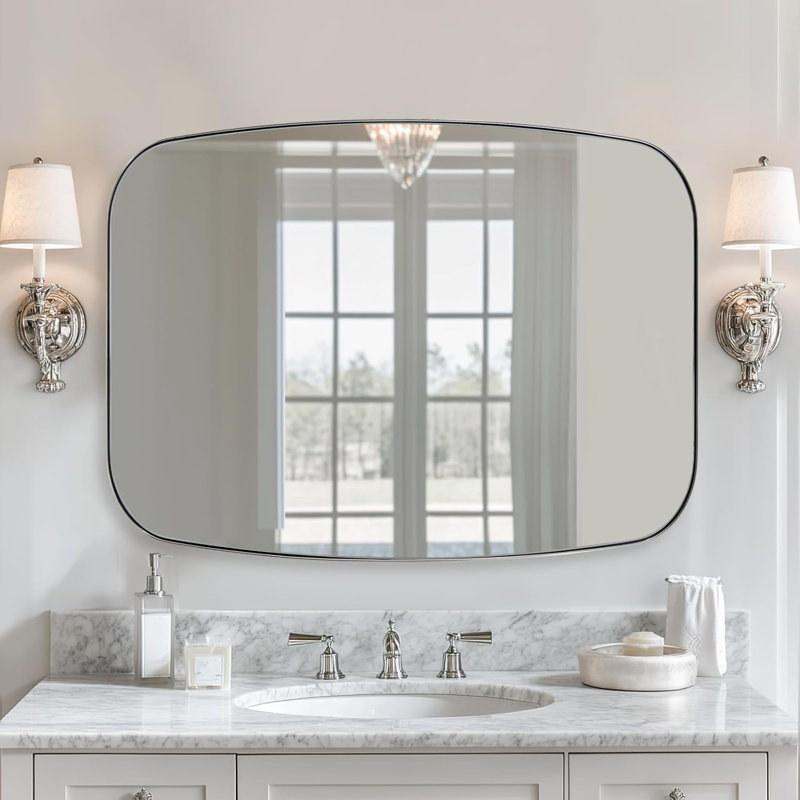 Modern Oblong Oval Bathroom Vanity Mirror | Stainless Steel Frame, Polished Chrome, 40" x 30"
