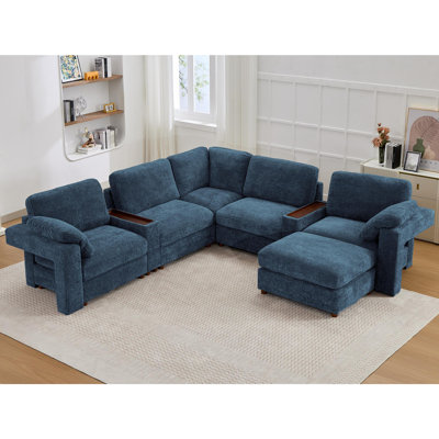 6 - Piece 120.8" Teddy Corner Sectional Sofa Modular Cloud Couch with Ottoman and Storage Side Table