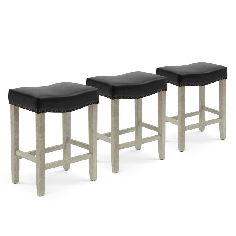 Tabouret Jameson, Tabouret de comptoir (siège d’une hauteur de 24, Cuir noir / cadre gris