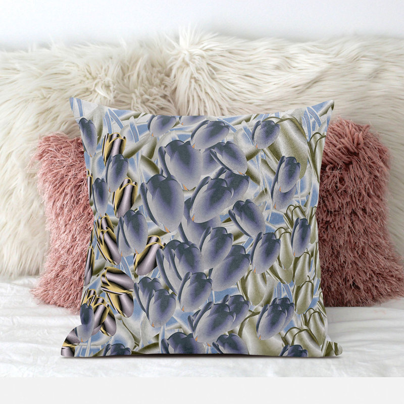 Housse et insert de coussin décoratif en polyester, 18 po x 18 po, Argent / Bleu