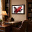 «Vibrant Red Tropical Flowers with Black Ink Splatter», art mural-654484320