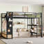 Grand cadre de lit mezzanine avec garde-robe, lit mezzanine en métal avec tablettes de rangement et panneau perforé, noir-137474242