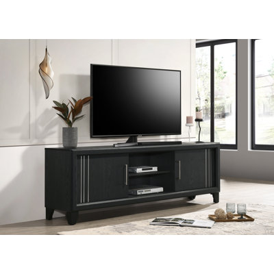 Contemporary 1Pc TV Stand Media Console Open Shelves Silver-Toned Hardware Entertainment Console Wooden Living Room Furniture Finish