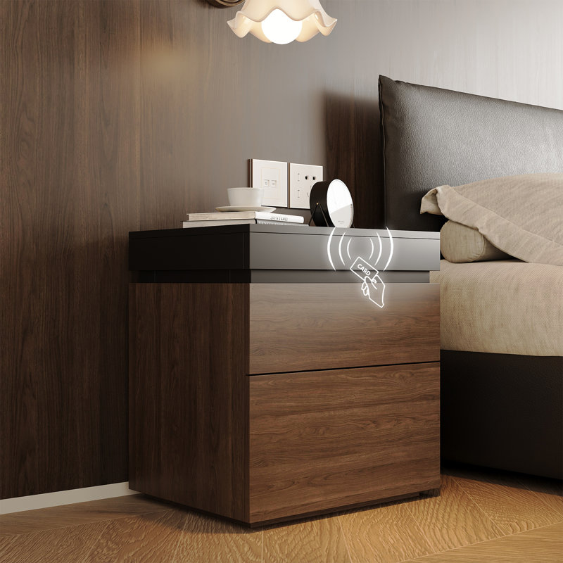 19.6''W 4-Drawer Contemporary Wood Nightstand With RFID Card Lock And Hidden Secret Lock, Black/Walnut