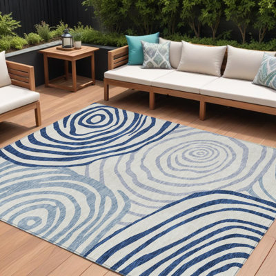 Tapis intérieur lavable abstrait ivoire et bleu marine 8 pi x 10 pi
