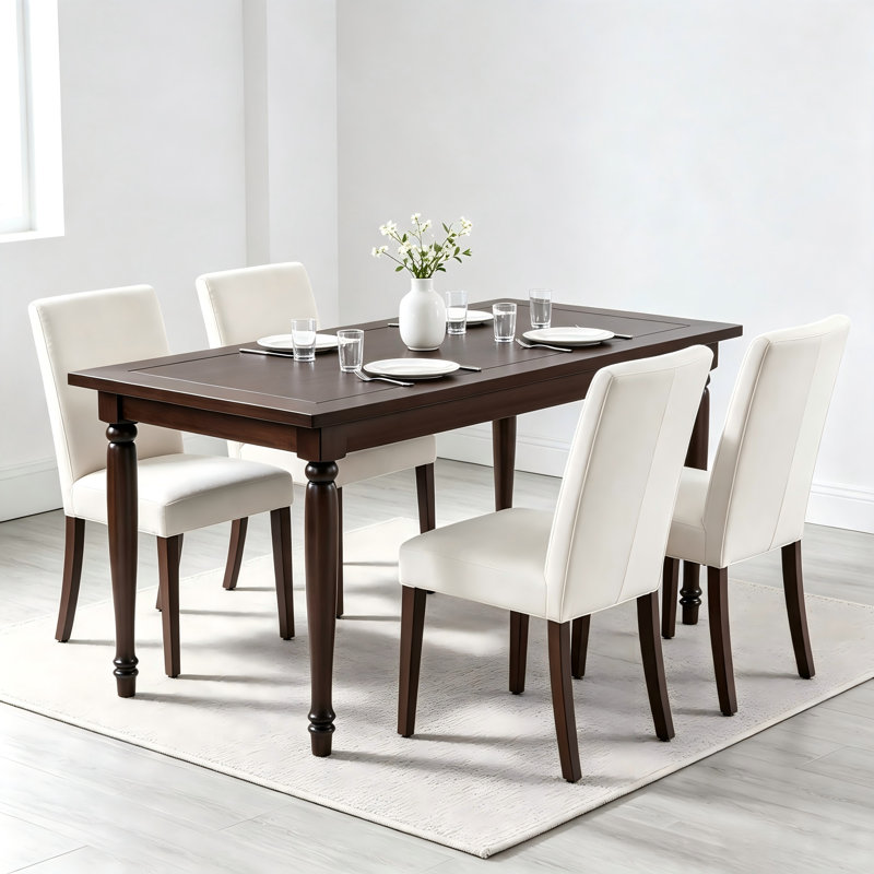 Table de salle à manger rectangulaire en bois massif de 55,1 po pour 4 à 6 personnes		, Brun