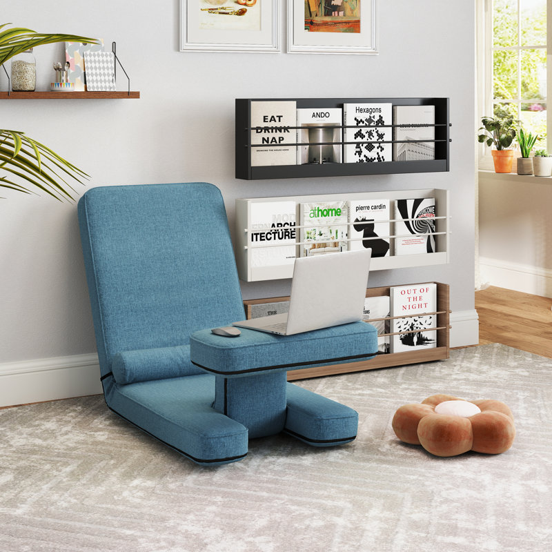 Modern Sleeper Convertible Chair Adjustable Backrest Small Couch Bed For Living Room/Small Apartment, Blue