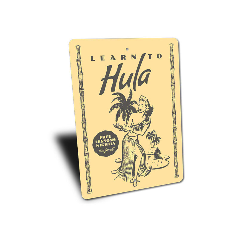 Panneau «Apprendre à Hula» en aluminium, H 14 po x l 10 po x P 0,04 po
