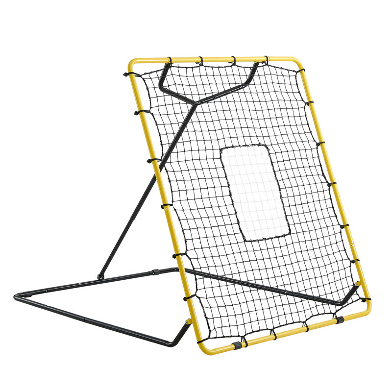 Filet de rebond pour baseball et softball 122 x 137 cm (4 x 4,5 pi), cible d'entraînement au lancer, angles réglables avec zone de frappe, cadre en acier durable, filet de rebond pour l'entraînement au lancer et au champ.